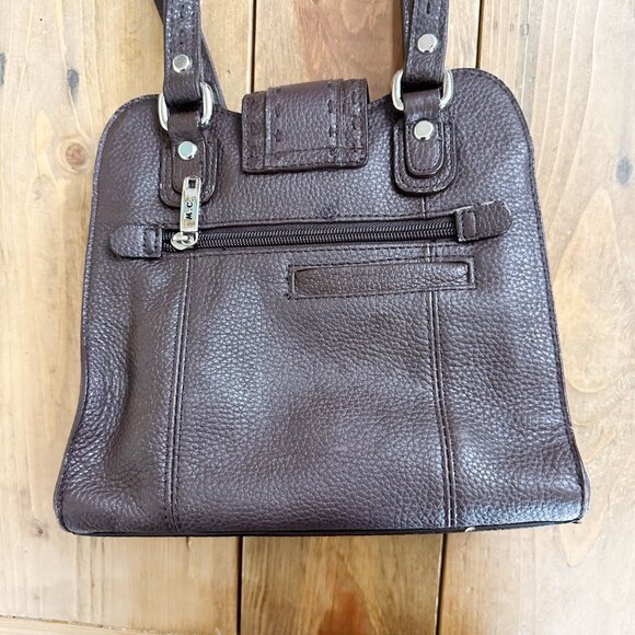MC Brown Leather Purse Silver Heart Shoulder Bag  Lots of Pockets - Picture 8 of 12